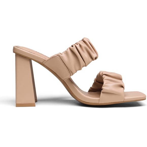 DREAM PAIRS Nude High Chunky Block Square Toe Heels for Women Slip On Sandals - Picture 3 of 9